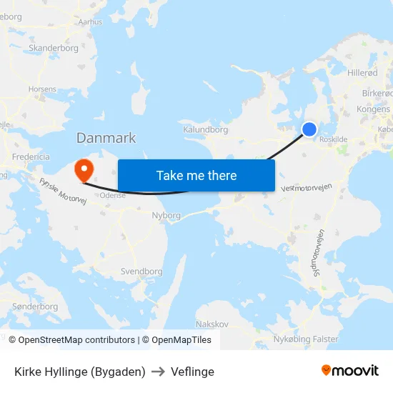 Kirke Hyllinge (Bygaden) to Veflinge map