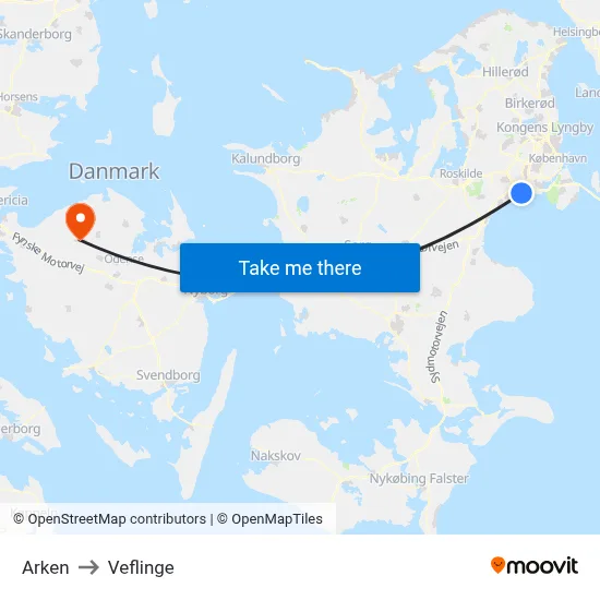 Arken to Veflinge map