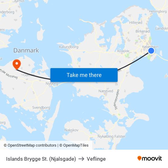Islands Brygge St. (Njalsgade) to Veflinge map