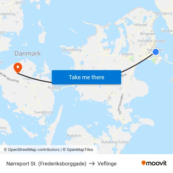 Nørreport St. (Frederiksborggade) to Veflinge map