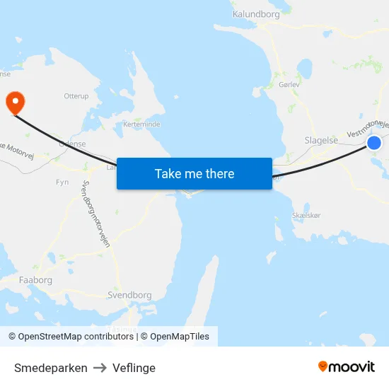 Smedeparken to Veflinge map