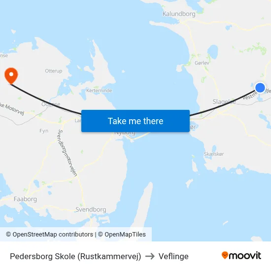Pedersborg Skole (Rustkammervej) to Veflinge map