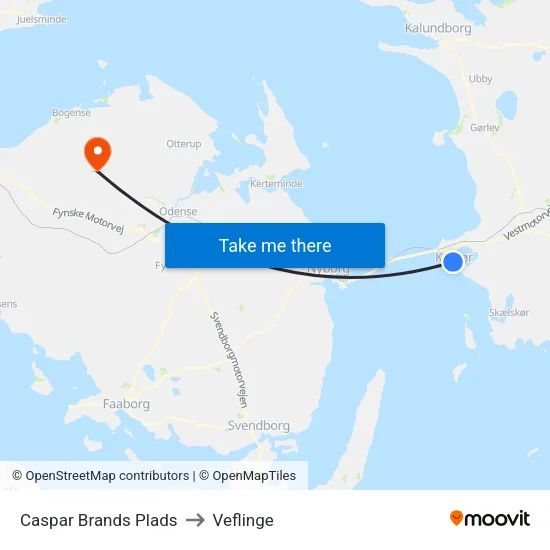 Caspar Brands Plads to Veflinge map