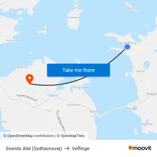 Svends Allé (Sydhavnsvej) to Veflinge map