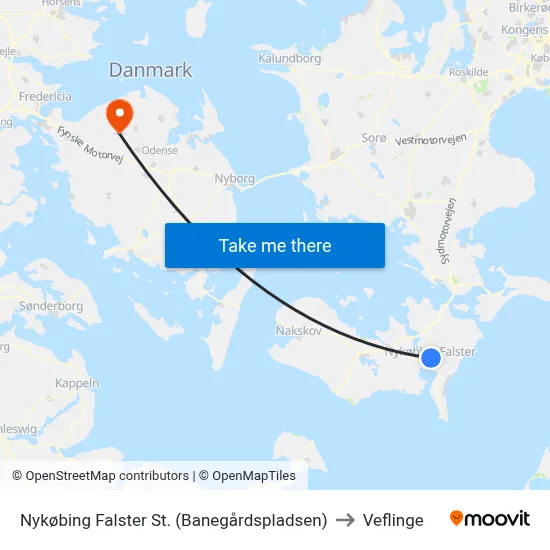 Nykøbing Falster St. (Banegårdspladsen) to Veflinge map