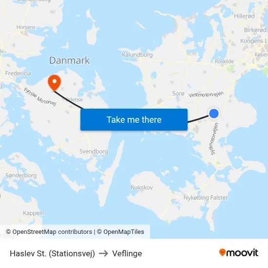 Haslev St. (Stationsvej) to Veflinge map