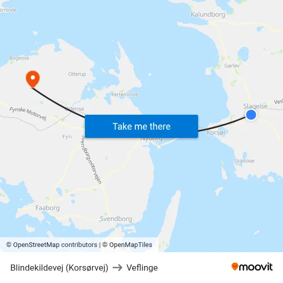 Blindekildevej (Korsørvej) to Veflinge map