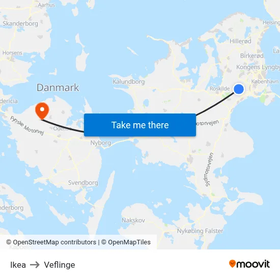 Ikea to Veflinge map