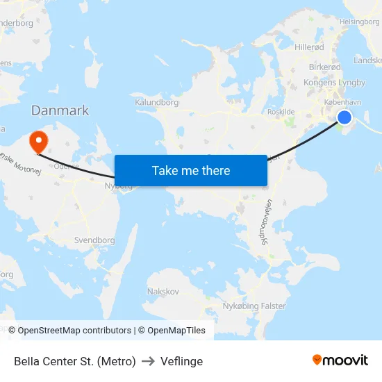 Bella Center St. (Metro) to Veflinge map