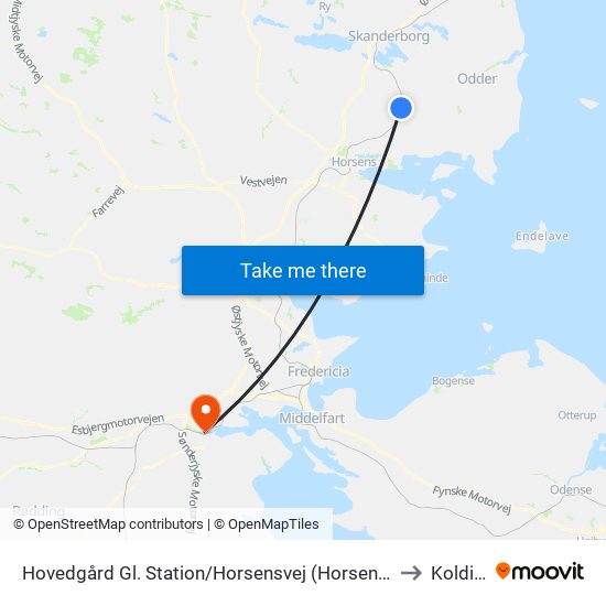 Hovedgård Gl. Station/Horsensvej (Horsens Kom) to Kolding map