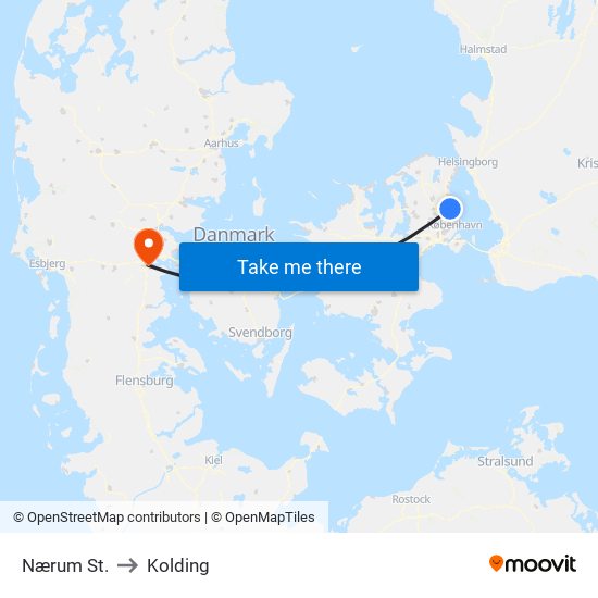 Nærum St. to Kolding map
