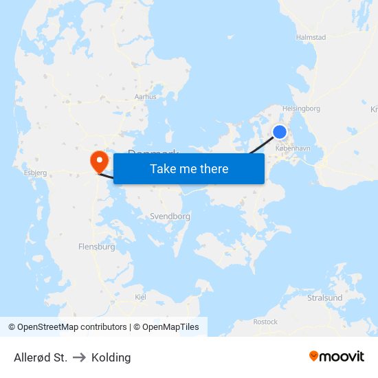 Allerød St. to Kolding map