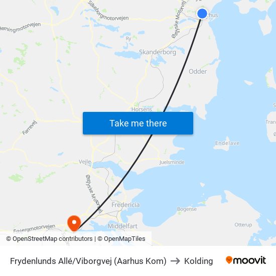Frydenlunds Allé/Viborgvej (Aarhus Kom) to Kolding map