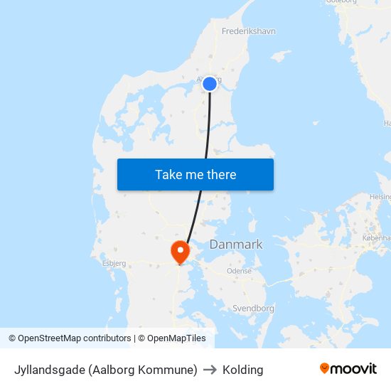 Jyllandsgade (Aalborg Kommune) to Kolding map