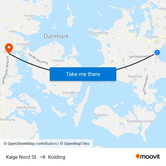 Køge Nord St. to Kolding map