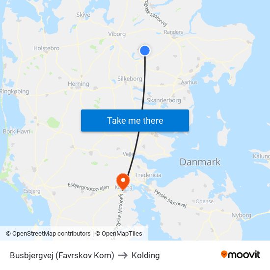 Busbjergvej (Favrskov Kom) to Kolding map