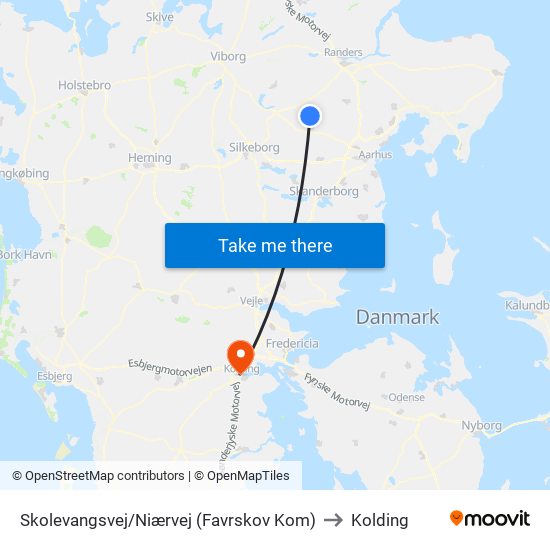 Skolevangsvej/Niærvej (Favrskov Kom) to Kolding map