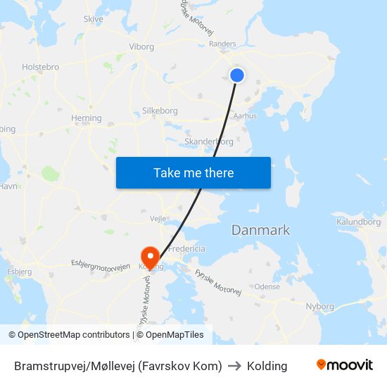 Bramstrupvej/Møllevej (Favrskov Kom) to Kolding map