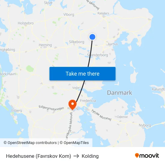 Hedehusene (Favrskov Kom) to Kolding map