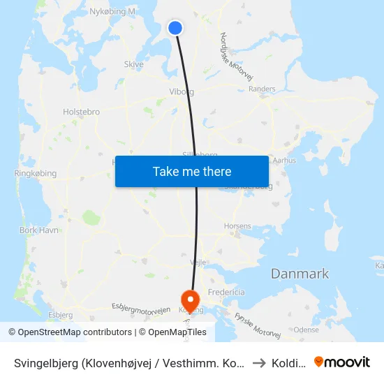 Svingelbjerg (Klovenhøjvej / Vesthimm. Komm.) to Kolding map