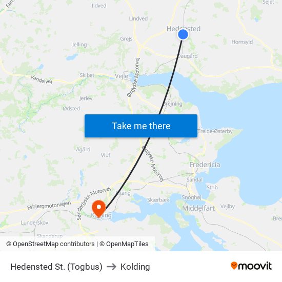 Hedensted St. (Togbus) to Kolding map