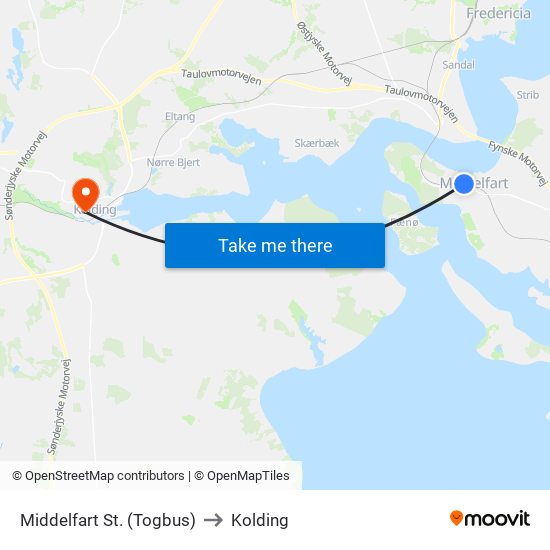 Middelfart St. (Togbus) to Kolding map