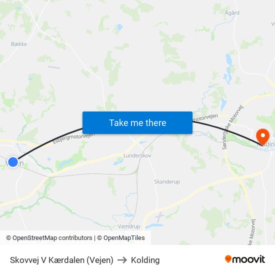 Skovvej V Kærdalen (Vejen) to Kolding map