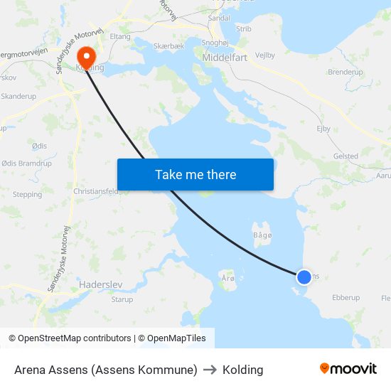 Arena Assens (Assens Kommune) to Kolding map