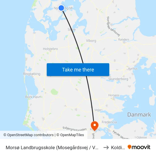 Morsø Landbrugsskole (Mosegårdsvej / Vodstrup) to Kolding map