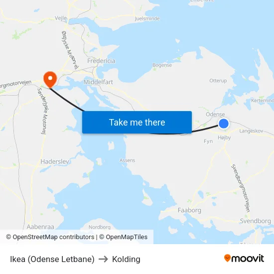 Ikea (Odense Letbane) to Kolding map