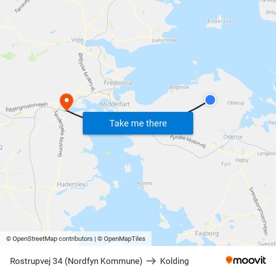 Rostrupvej 34 (Nordfyn Kommune) to Kolding map