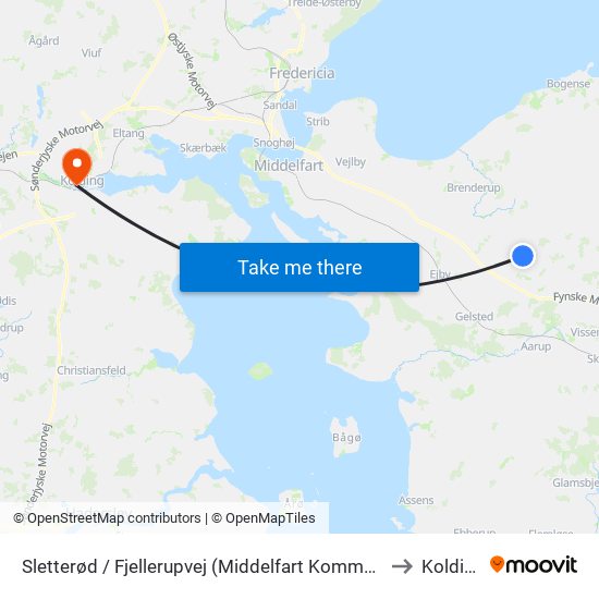 Sletterød / Fjellerupvej (Middelfart Kommune) to Kolding map