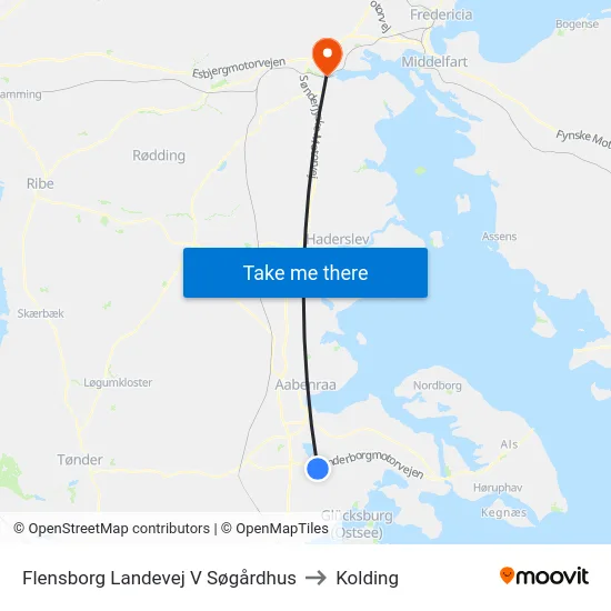 Flensborg Landevej V Søgårdhus to Kolding map