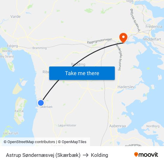 Astrup Søndernæsvej (Skærbæk) to Kolding map