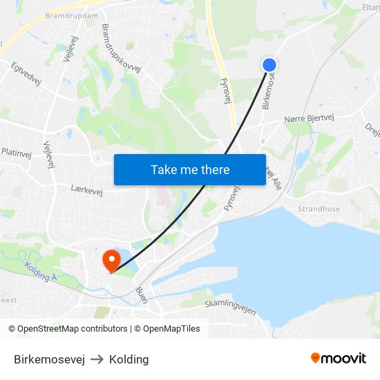 Birkemosevej to Kolding map