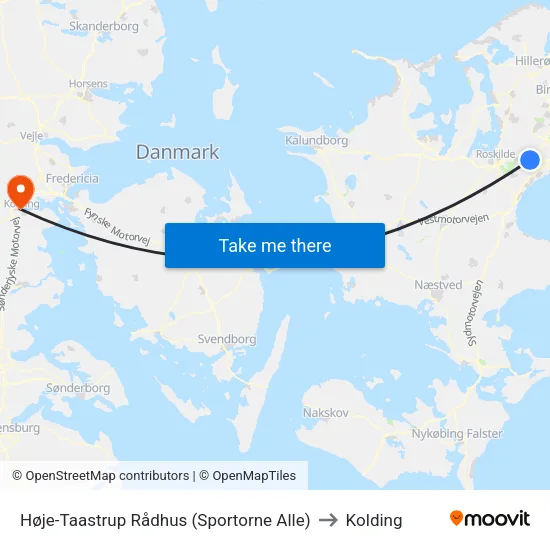 Høje-Taastrup Rådhus (Sportorne Alle) to Kolding map