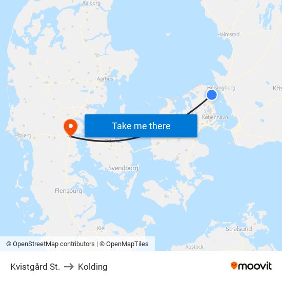 Kvistgård St. to Kolding map