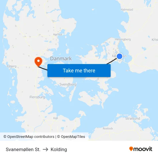 Svanemøllen St. to Kolding map