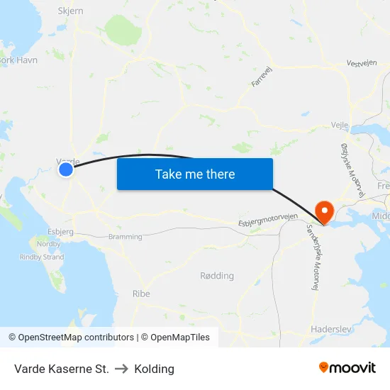 Varde Kaserne St. to Kolding map