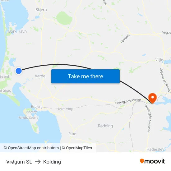 Vrøgum St. to Kolding map