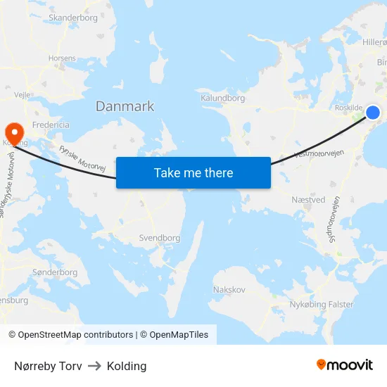 Nørreby Torv to Kolding map