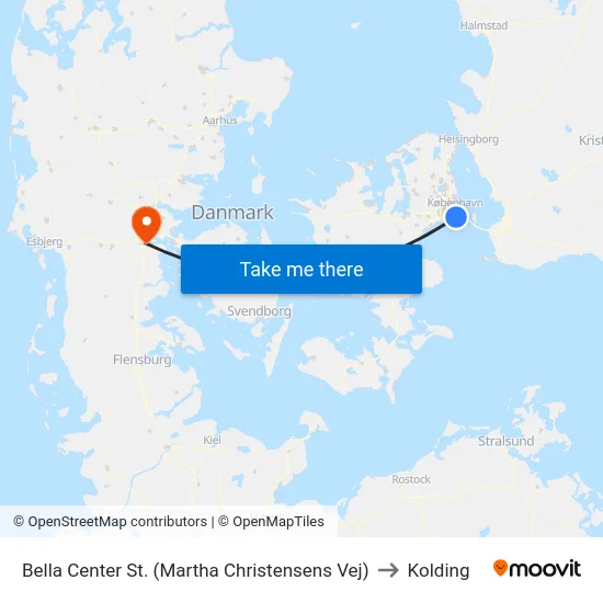Bella Center St. (Martha Christensens Vej) to Kolding map