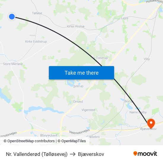 Nr. Vallenderød (Tølløsevej) to Bjæverskov map