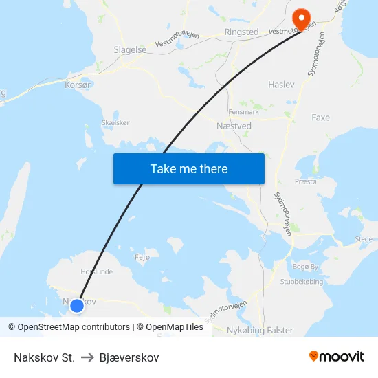 Nakskov St. to Bjæverskov map