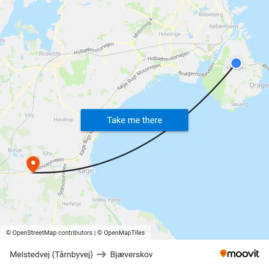 Melstedvej (Tårnbyvej) to Bjæverskov map