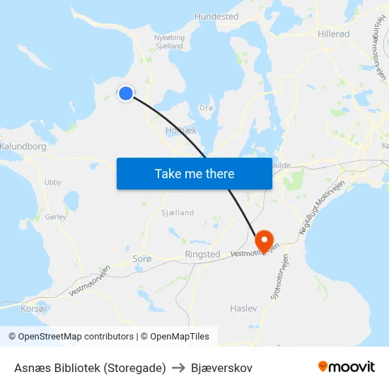 Asnæs Bibliotek (Storegade) to Bjæverskov map