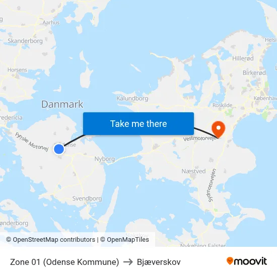 Zone 01 (Odense Kommune) to Bjæverskov map