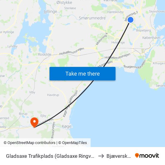 Gladsaxe Trafikplads (Gladsaxe Ringvej) to Bjæverskov map