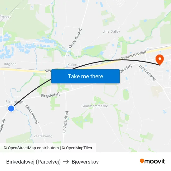 Birkedalsvej (Parcelvej) to Bjæverskov map