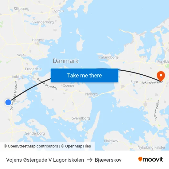 Vojens Østergade V Lagoniskolen to Bjæverskov map